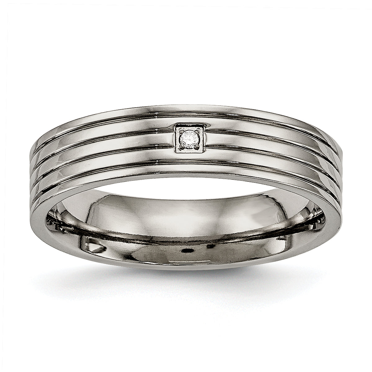 Titanium Polished WithCZ 5mm Grooved Comfort Fit Band