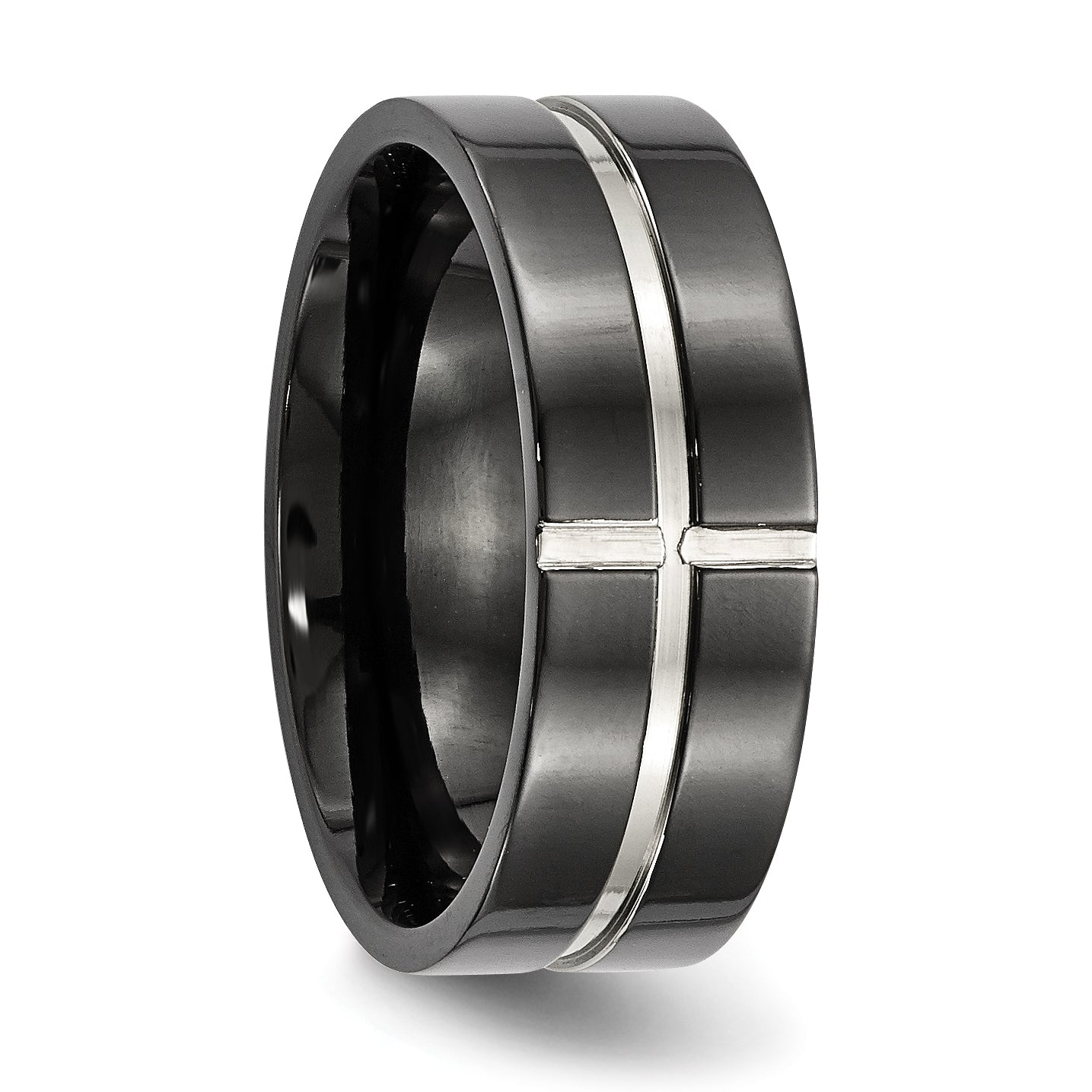 Titanium Black IP-Plated Grooved 8mm Unisex Comfort Fit Wedding Band