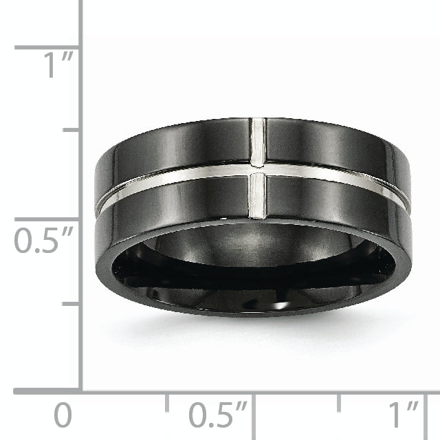 Titanium Black IP-Plated Grooved 8mm Unisex Comfort Fit Wedding Band