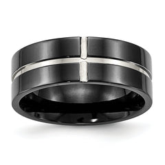 Titanium Polished Black IP-plated 8mm Grooved Comfort Fit Band