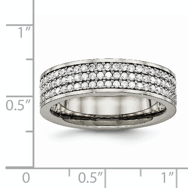 Titanium Unisex 6mm Wedding Band with Polished Finish and CZ