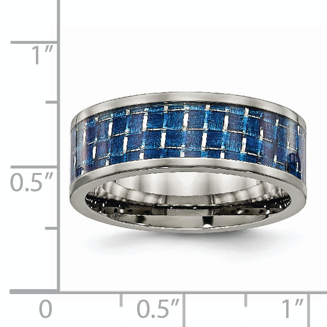 Titanium Polished with Blue Carbon Fiber Inlay 8mm Flat Band