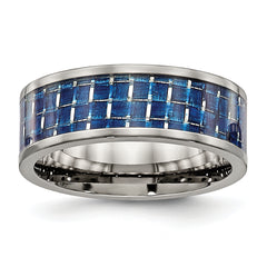 Titanium Polished with Blue Carbon Fiber Inlay 8mm Flat Band