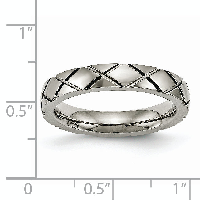 Titanium Polished Unisex 4mm Grooved Wedding Band by Sophia Jewelers