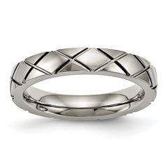 Titanium Polished Criss Cross 4mm Grooved Ring