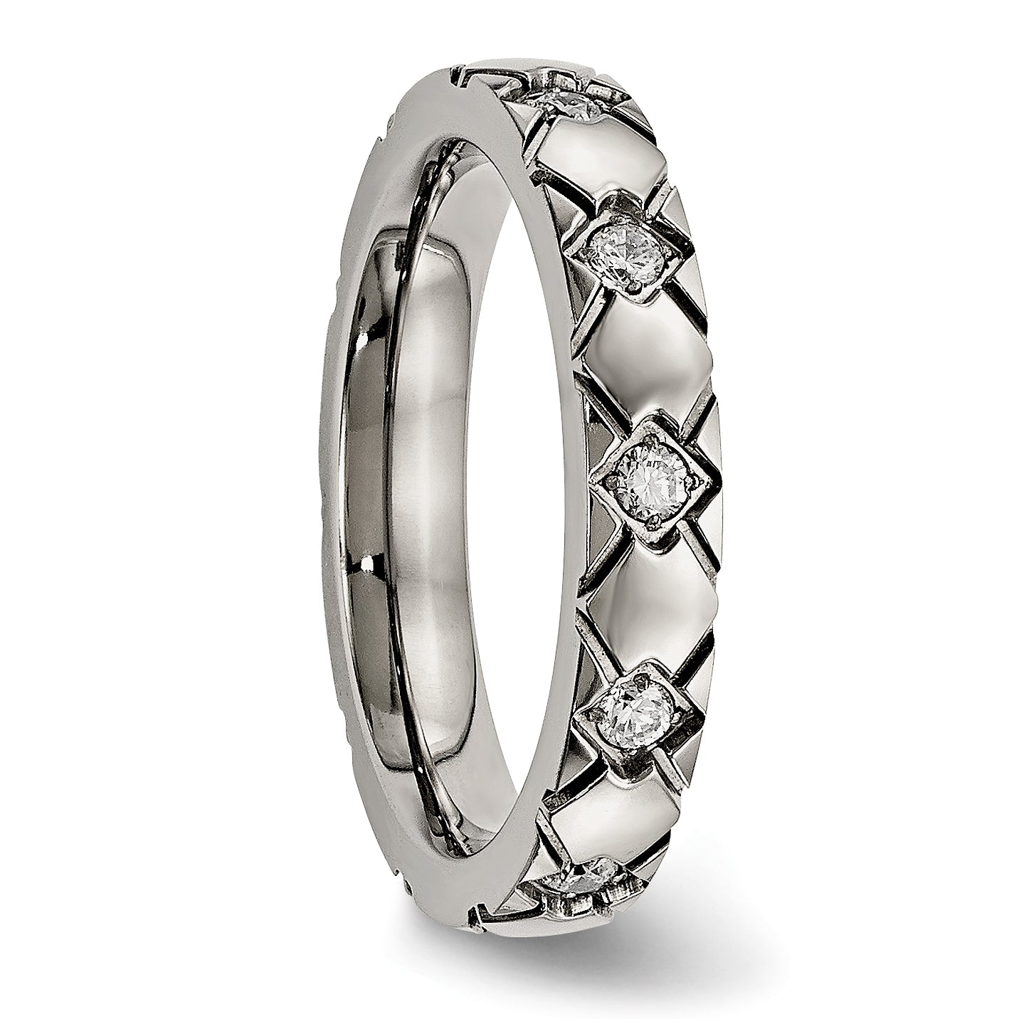 Titanium Polished Unisex Wedding Band with CZ Criss Cross Design