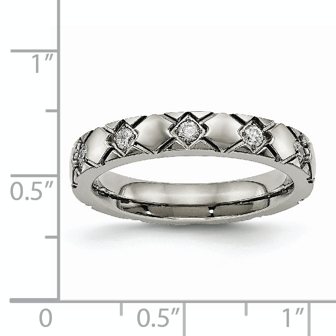 Titanium Polished Unisex Wedding Band with CZ Criss Cross Design