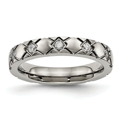 Titanium Polished with CZ Criss Cross 4mm Grooved Band