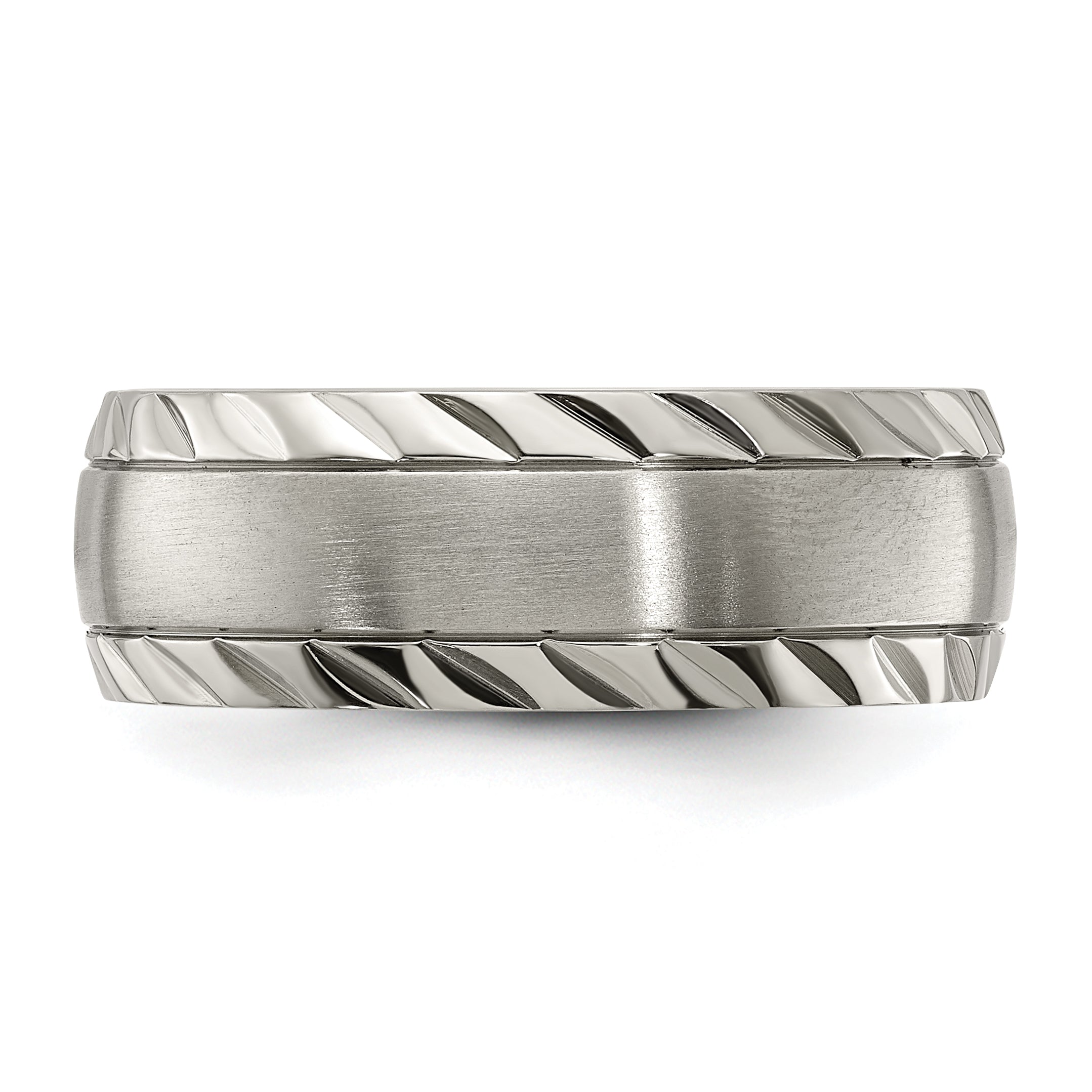 Titanium Polished with Brushed Center and Grooved Edge 8mm Band