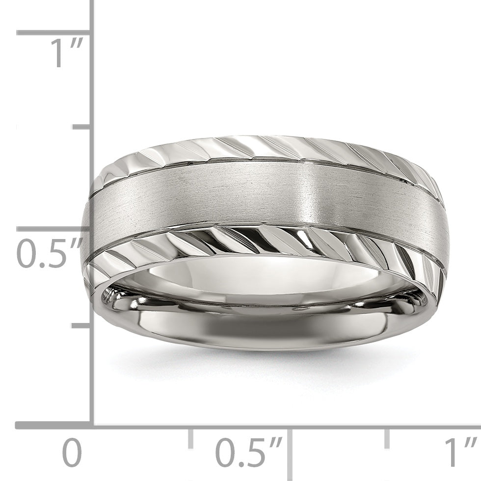 Titanium Polished with Brushed Center and Grooved Edge 8mm Band