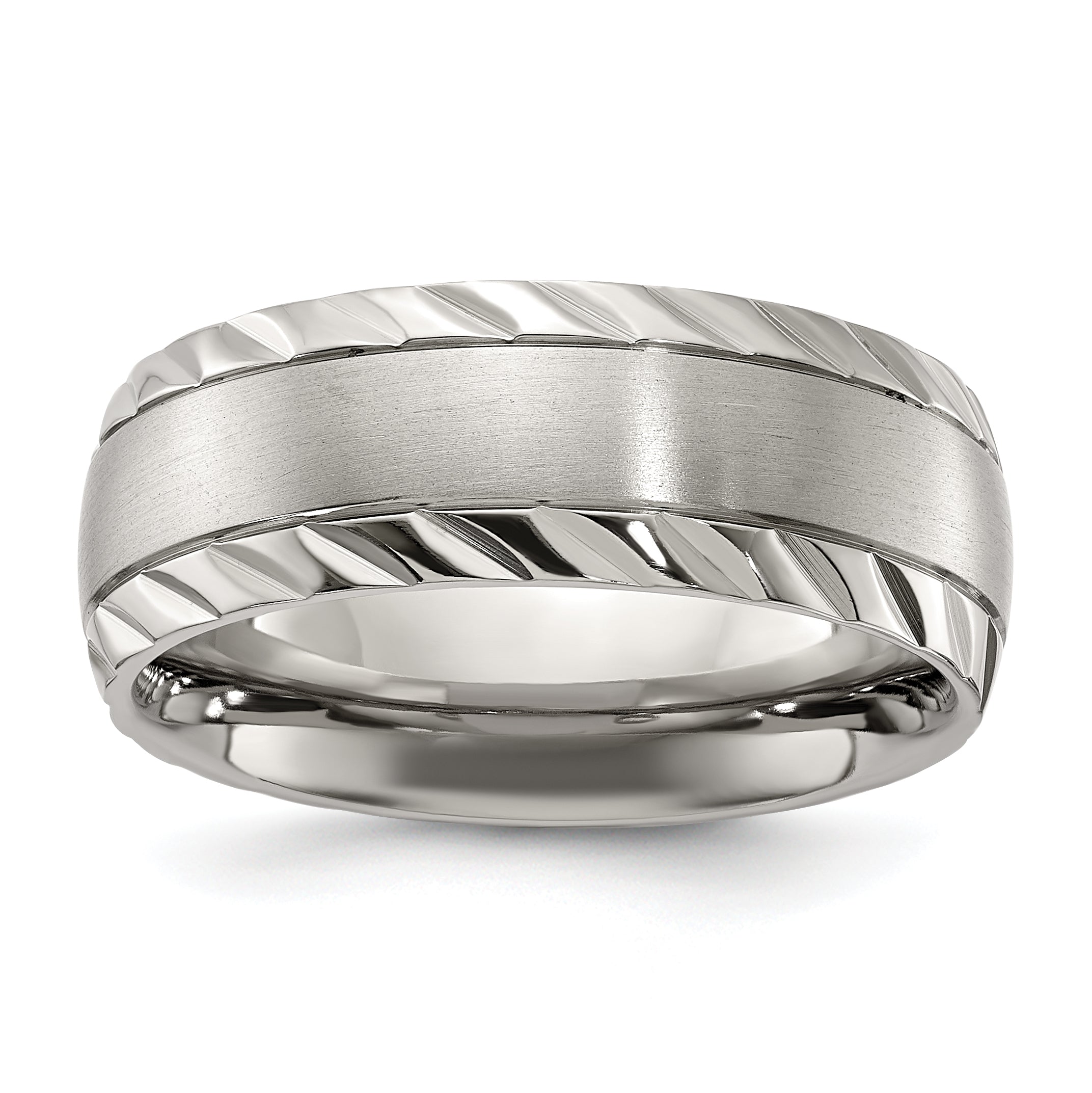 Titanium Polished with Brushed Center and Grooved Edge 8mm Band