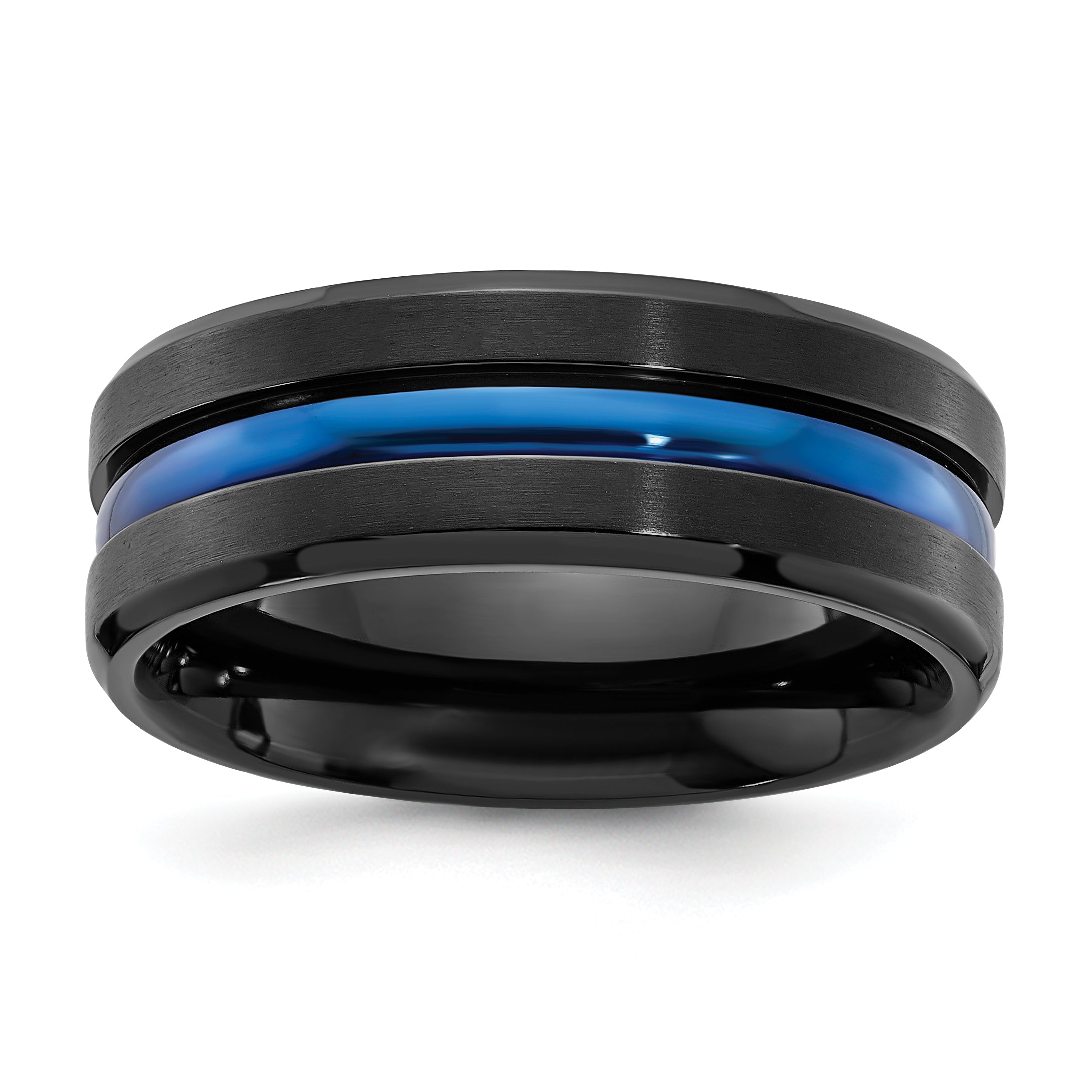 Black Titanium Brushed with Polished Blue IP-plated Center 8mm Band