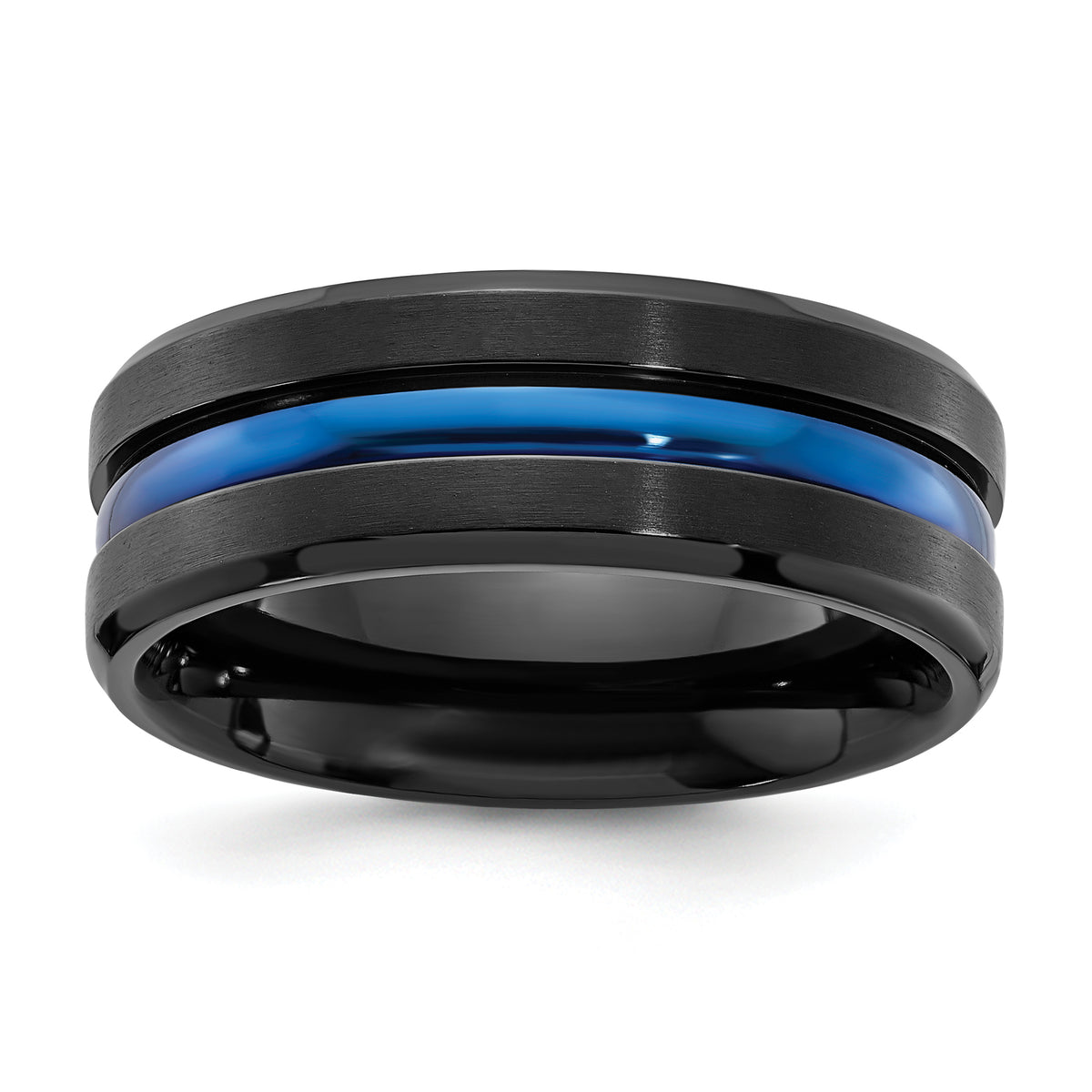 Black Titanium Brushed with Polished Blue IP-plated Center 8mm Band