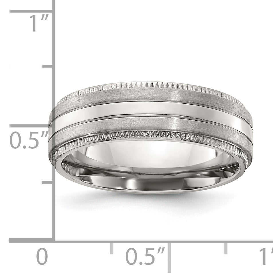 Titanium Brushed and Polished Textured Edge 7mm Band