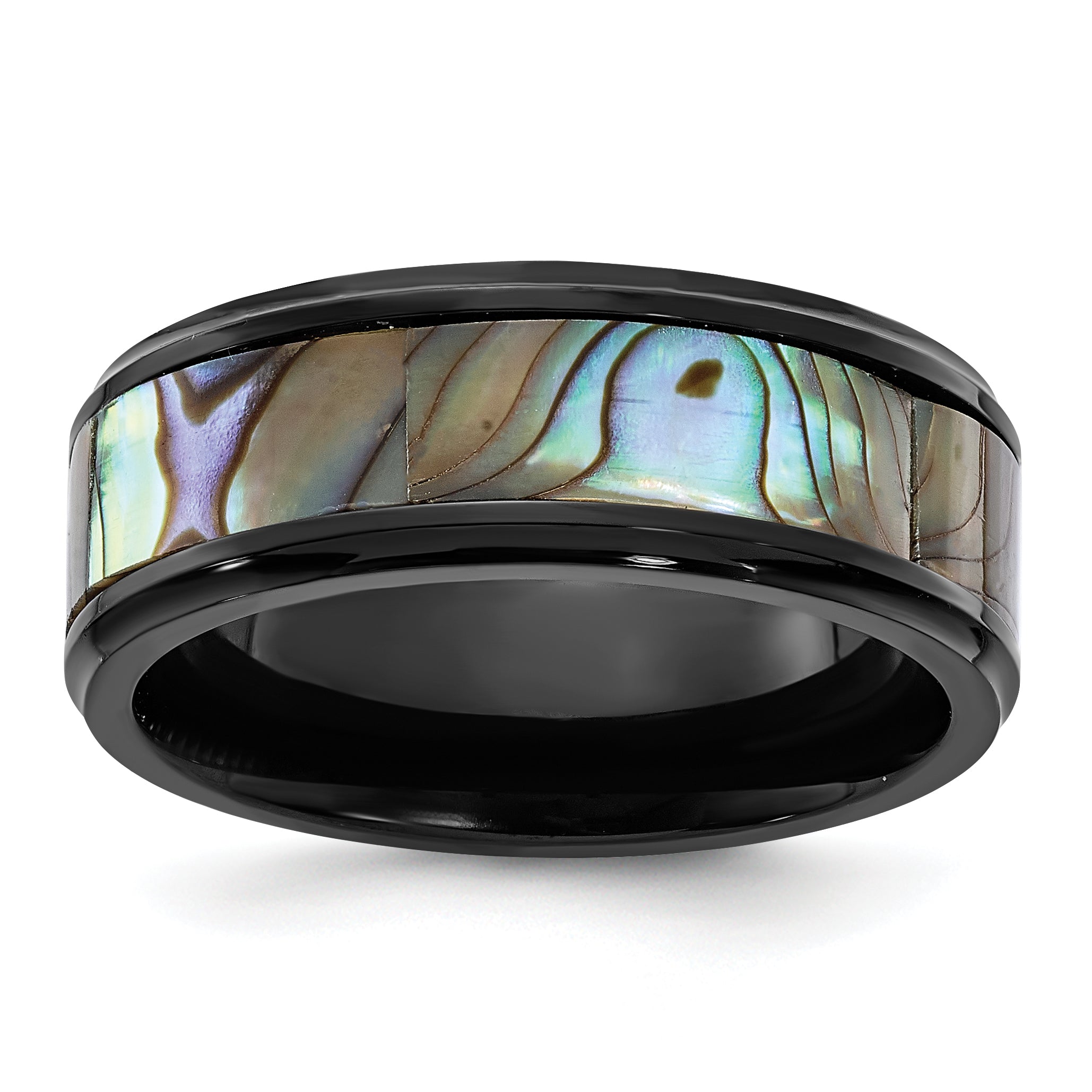 Titanium Black IP-plated Mother of Pearl Inlay 8mm Band