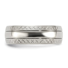 Titanium Polished Grooved Criss Cross Design 7mm Band