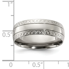 Titanium Polished Grooved Criss Cross Design 7mm Band