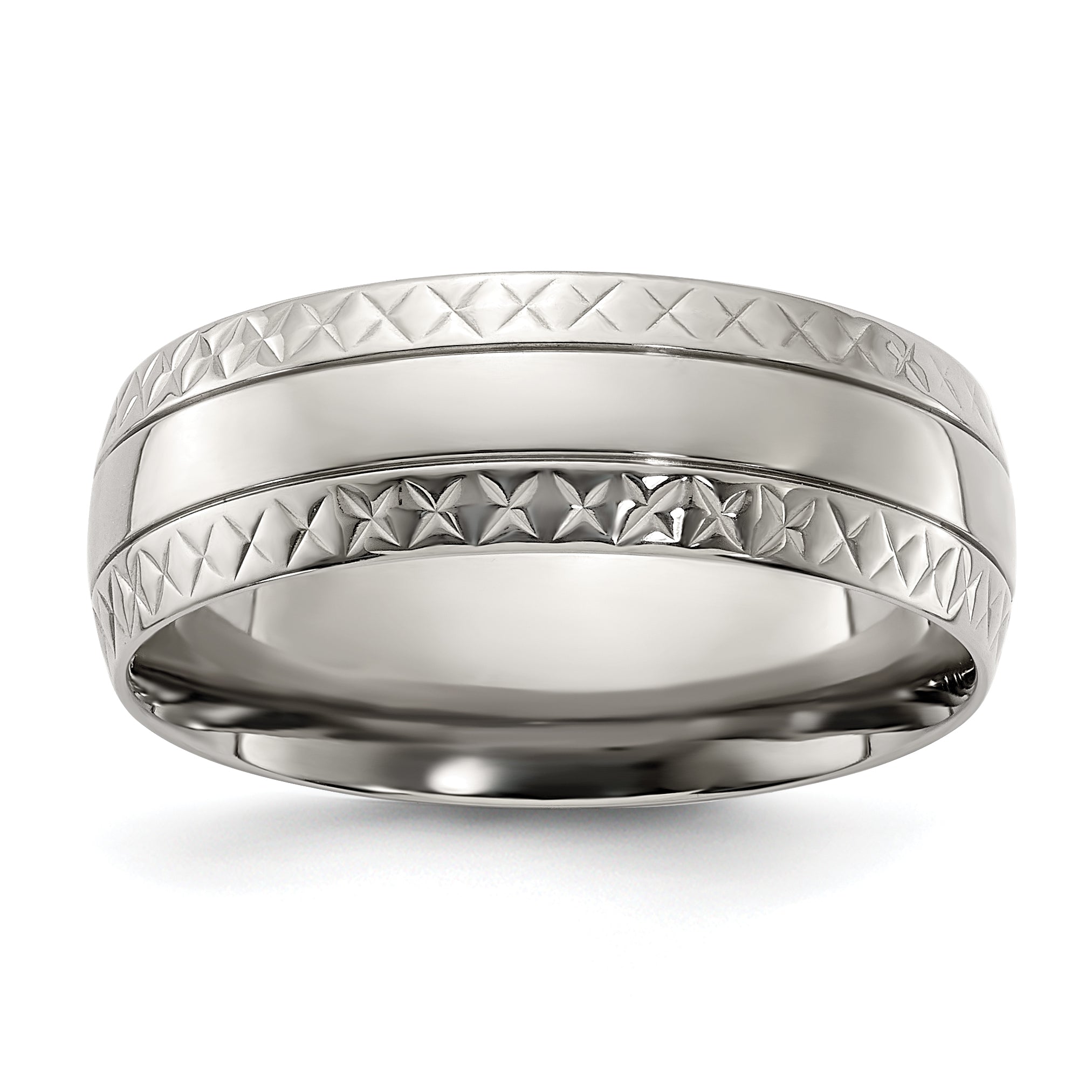 Titanium Polished Grooved Criss Cross Design 7mm Band