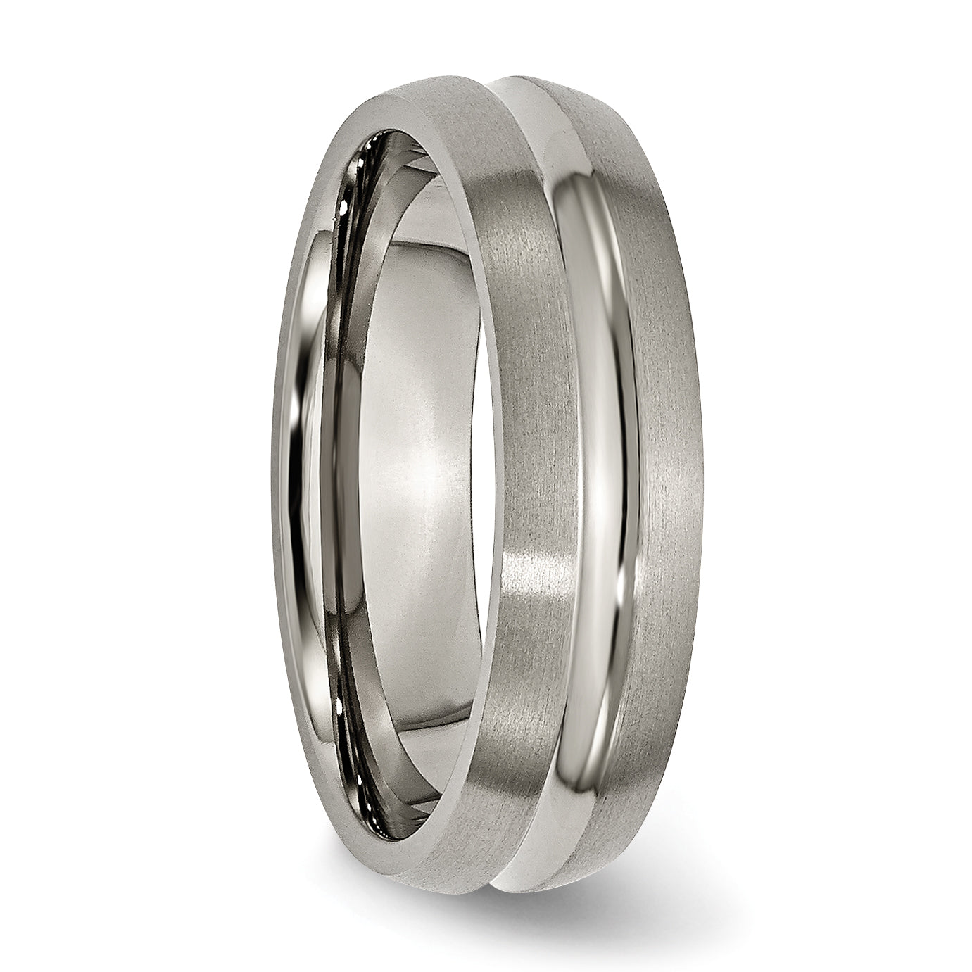 Unisex Titanium Wedding Band with Grooved Polished Finish Engravable