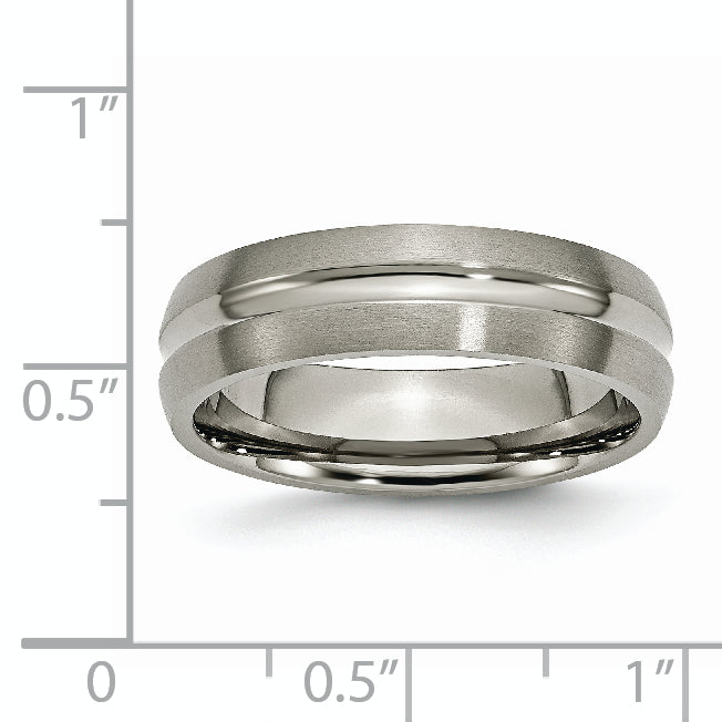 Unisex Titanium Wedding Band with Grooved Polished Finish Engravable