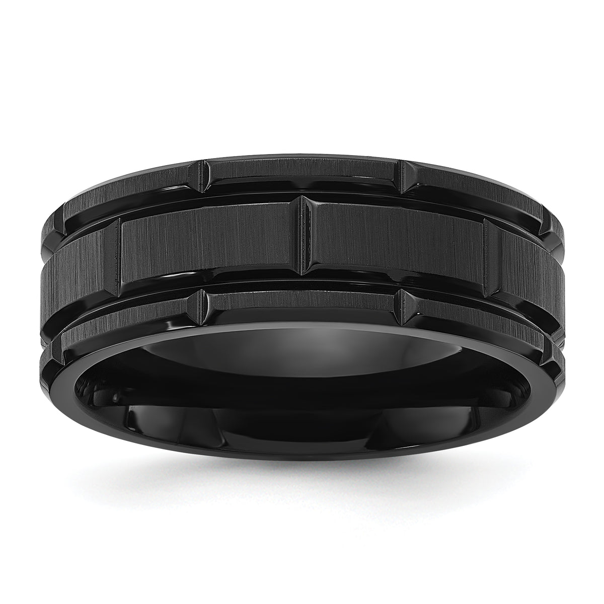 Titanium Brushed and Polished Black IP-plated Notched 8mm Band