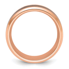 Titanium Polished Rose IP-plated Synthetic Leather Inlay in Clear Epoxy 8mm Band