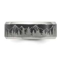 Titanium with Brushed Center Laser Design Mountains 8mm Band