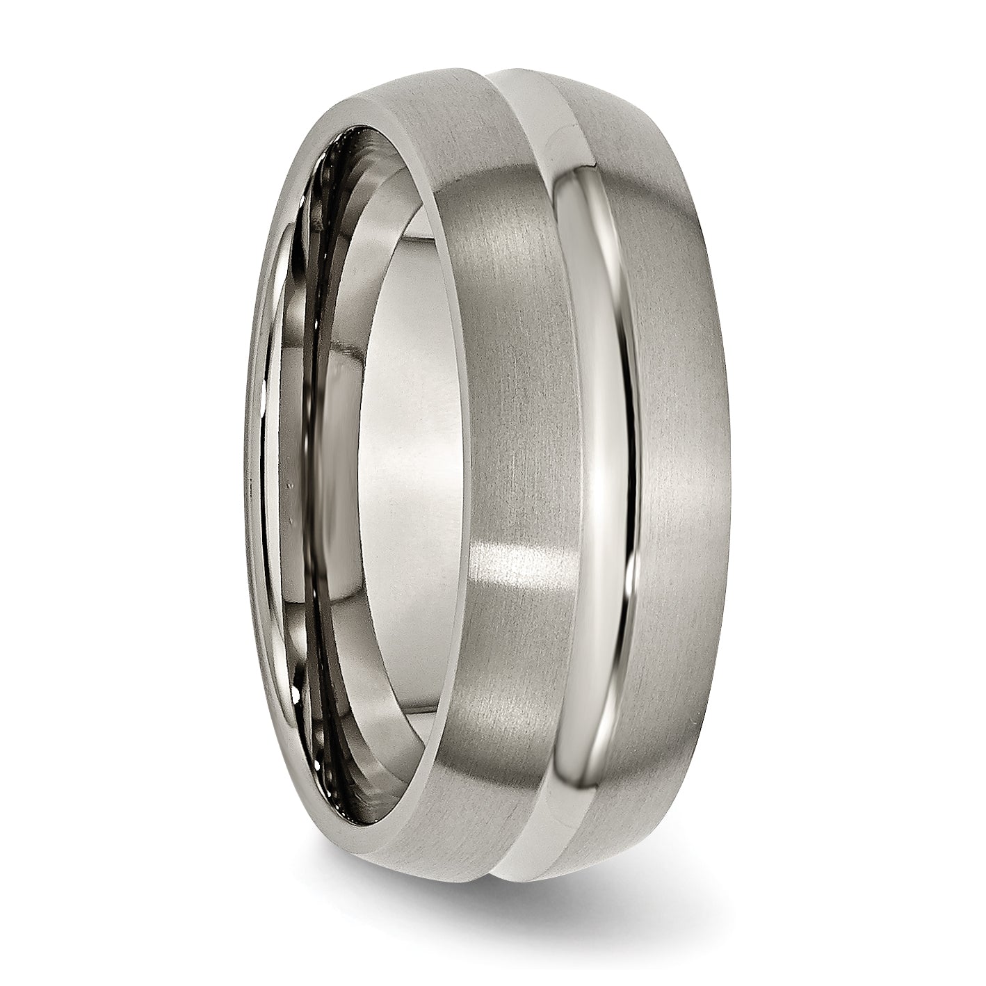 Titanium Grooved 8mm Unisex Wedding Band with Engravable Polished Finish