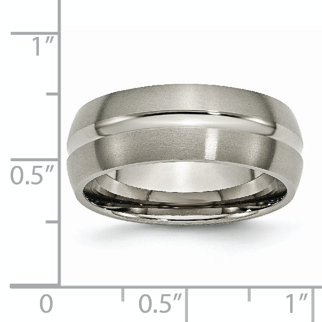 Titanium Grooved 8mm Unisex Wedding Band with Engravable Polished Finish