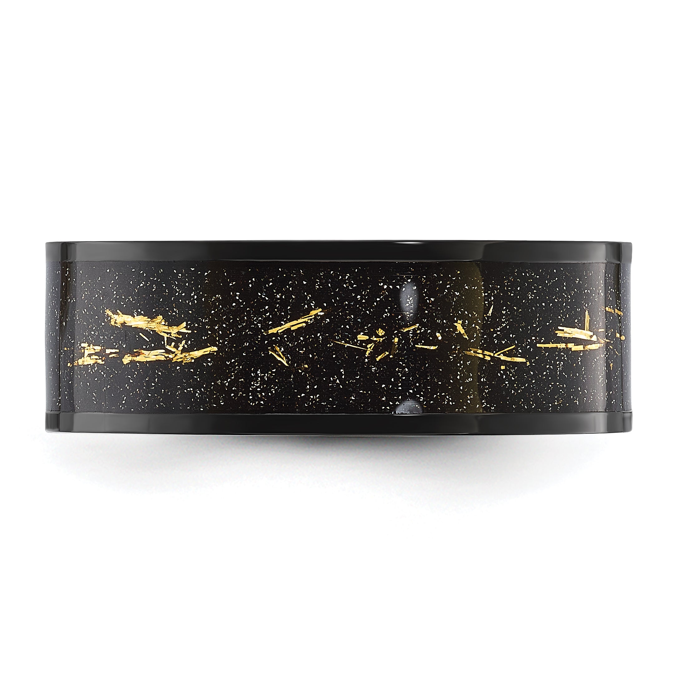 Titanium Polished Black IP-plated with Black and Gold Foil Inlay 8mm Band