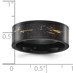 Titanium Polished Black IP-plated with Black and Gold Foil Inlay 8mm Band