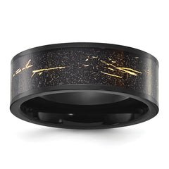 Titanium Polished Black IP-plated with Black and Gold Foil Inlay 8mm Band