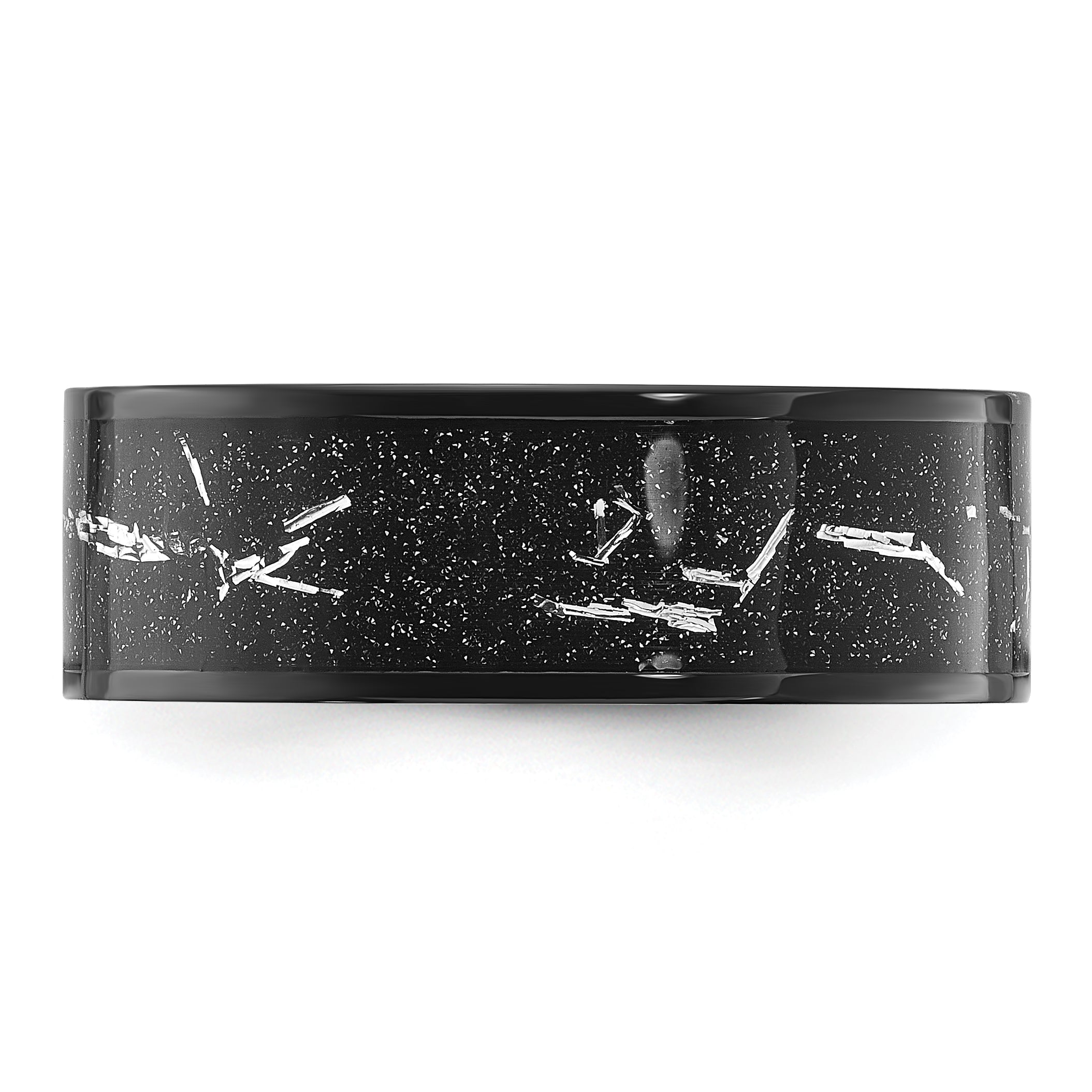 Titanium Polished Black IP-plated with Black and Silver Foil Inlay 8mm Band