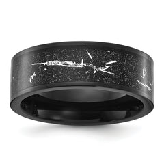 Titanium Polished Black IP-plated with Black and Silver Foil Inlay 8mm Band