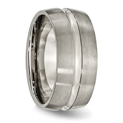 Titanium 10mm Grooved Unisex Wedding Band with Polished & Brushed Finish