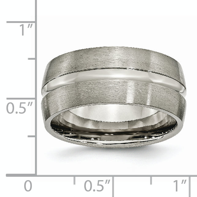 Titanium 10mm Grooved Unisex Wedding Band with Polished & Brushed Finish