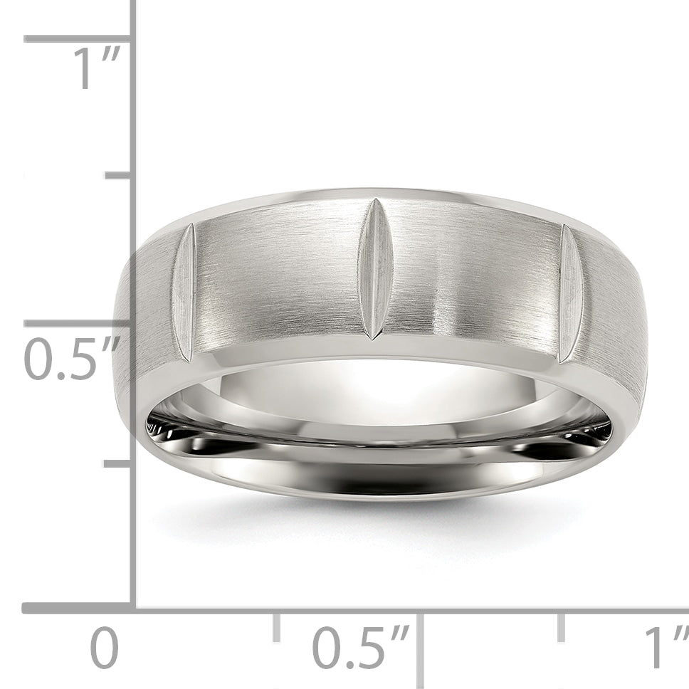 Titanium Brushed and Polished Grooved 8mm Band