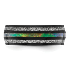 Titanium Polished Black IP-plated with Abalone and Imitation Meteorite Inlay 8mm Band