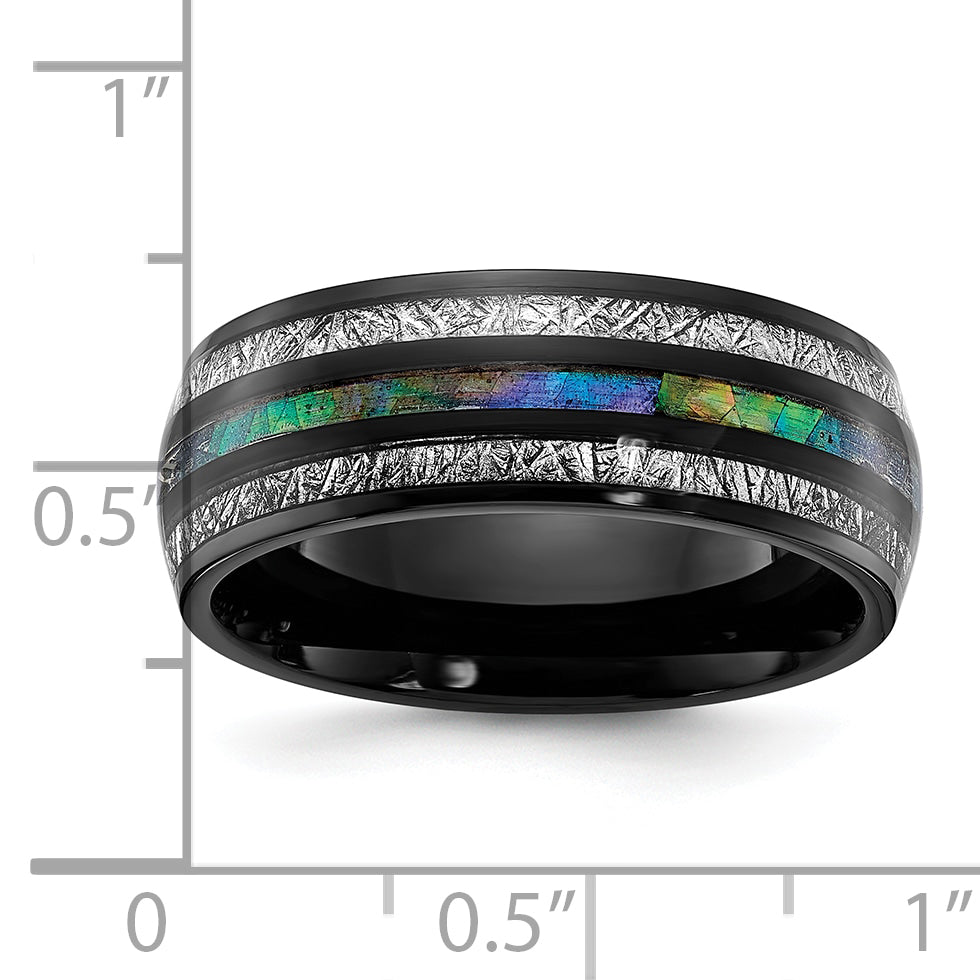 Titanium Polished Black IP-plated with Abalone and Imitation Meteorite Inlay 8mm Band