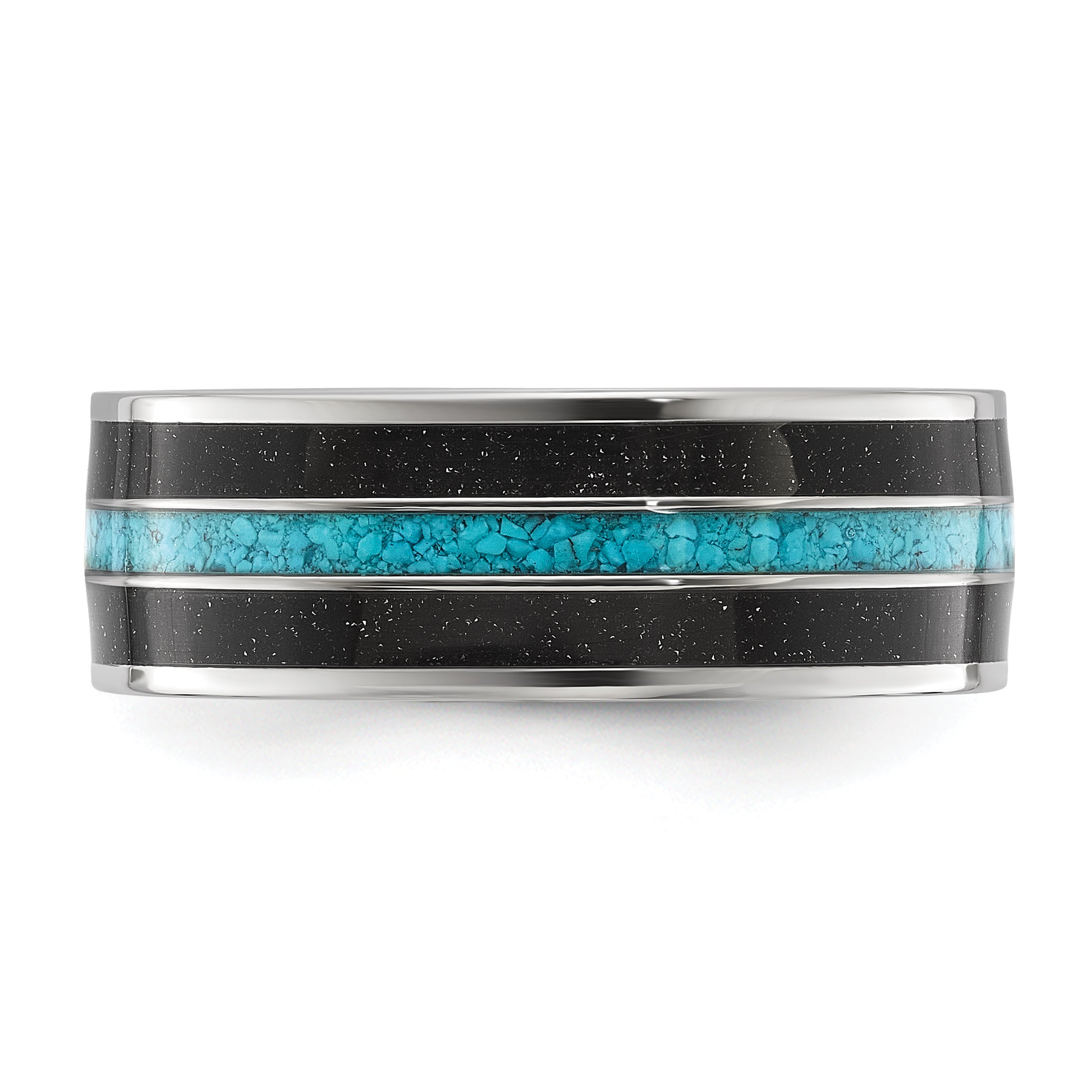 Titanium Polished with Turquoise and Black Star Sandstone Inlay 8mm Band