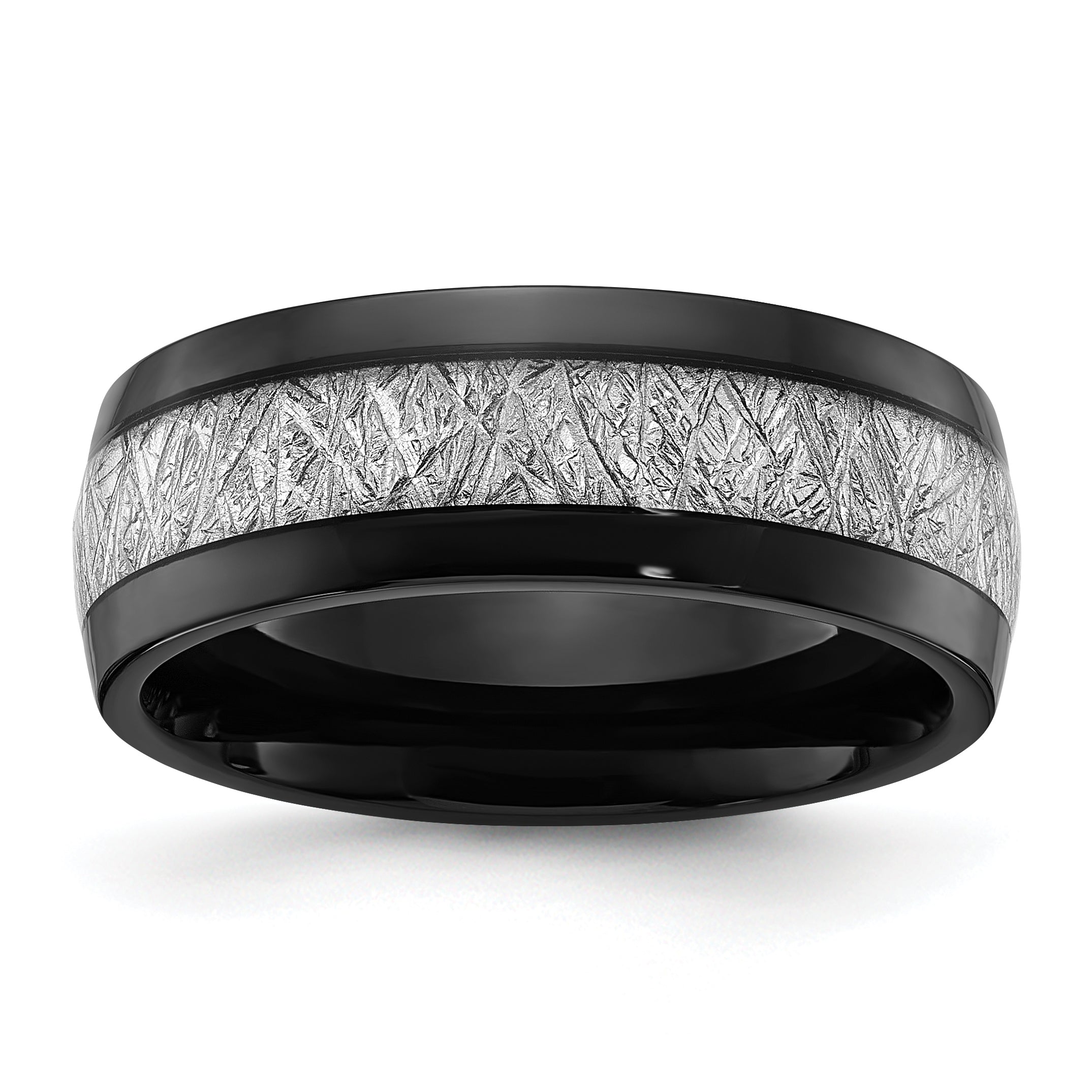 Titanium Polished Black IP-plated with Imitation Meteorite Inlay 8mm Band