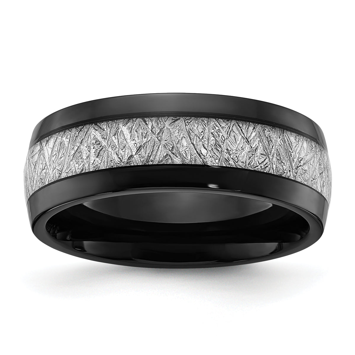 Titanium Polished Black IP-plated with Imitation Meteorite Inlay 8mm Band