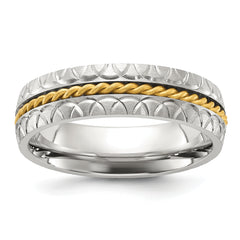 Titanium Polished and Textured Yellow IP-plated Center 6mm Band