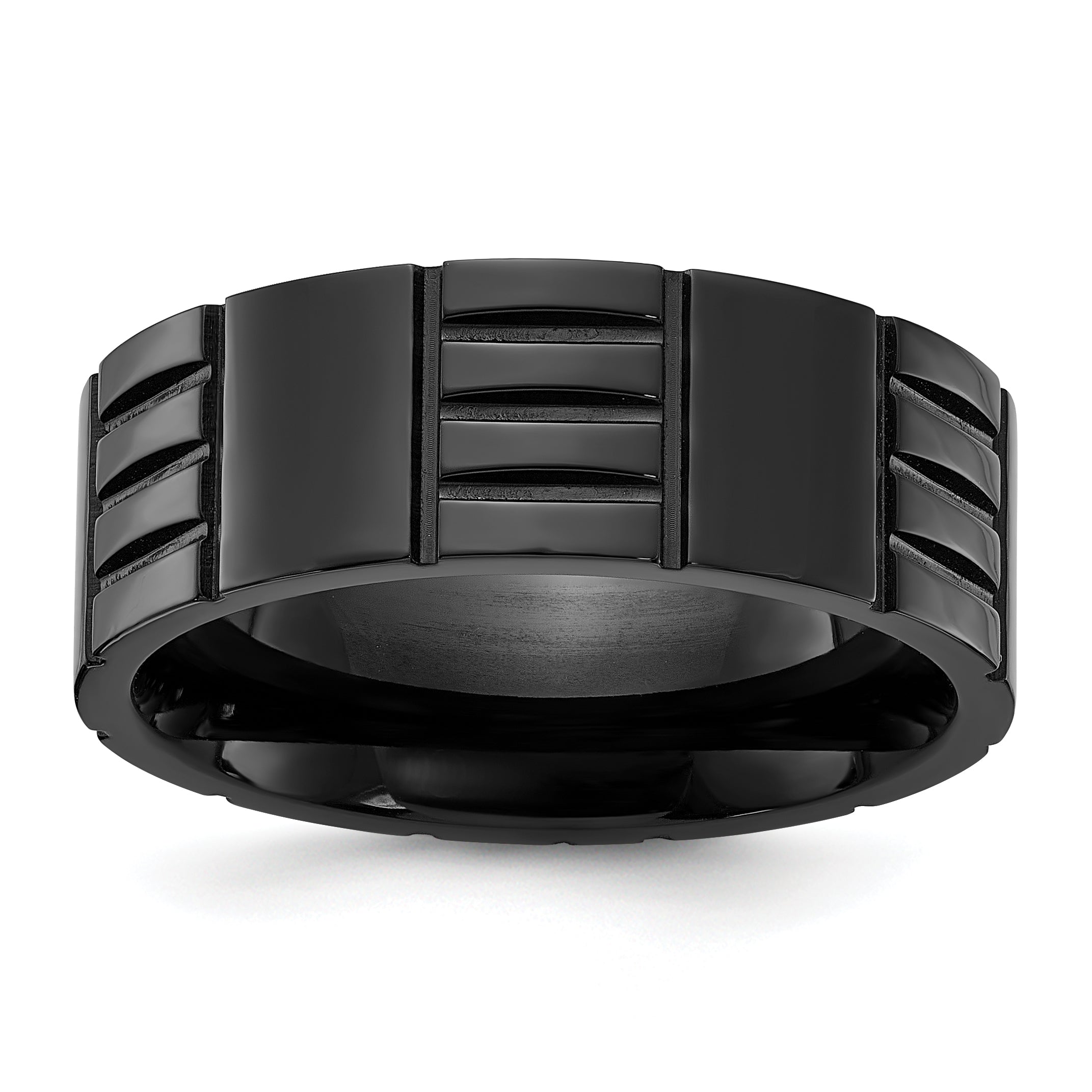 Titanium Polished Black IP-plated Grooved 8mm Band