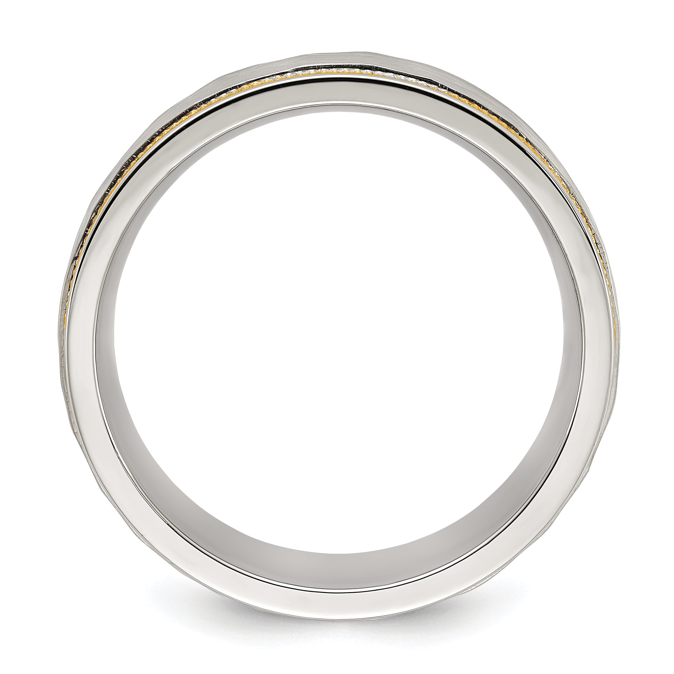 Titanium Brushed Polished and Hammered Yellow IP-plated 7mm Band