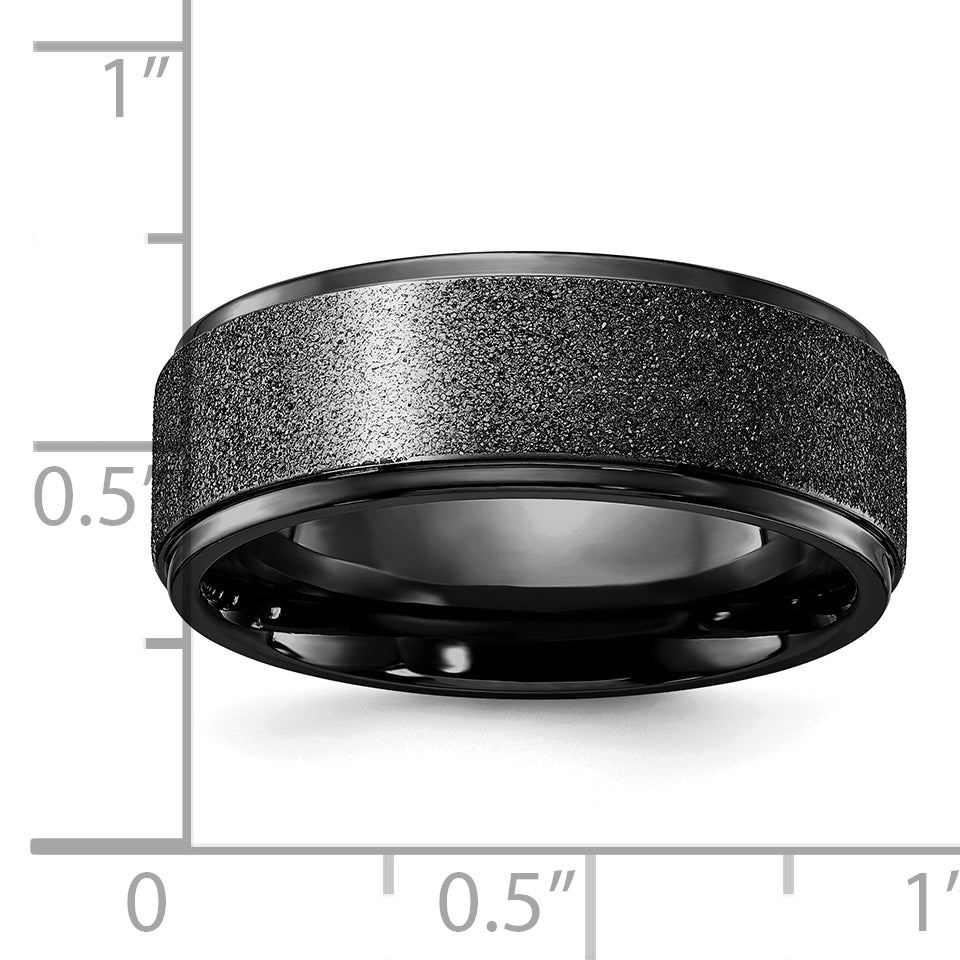 Titanium Polished Laser-cut Center Black IP-plated 8mm Band