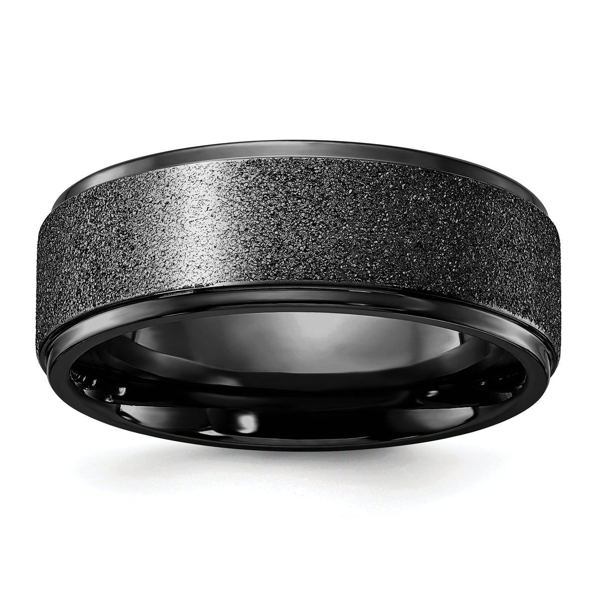 Titanium Polished Laser-cut Center Black IP-plated 8mm Band