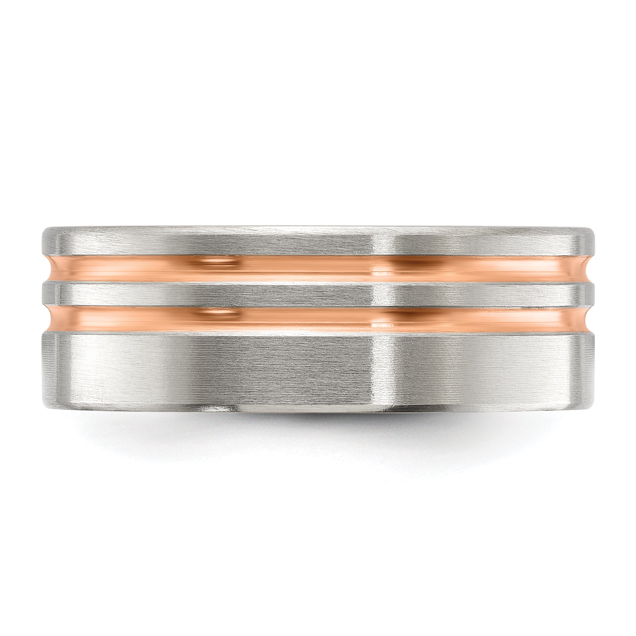 Titanium Brushed and Polished Rose IP-plated Stripes 8mm Band