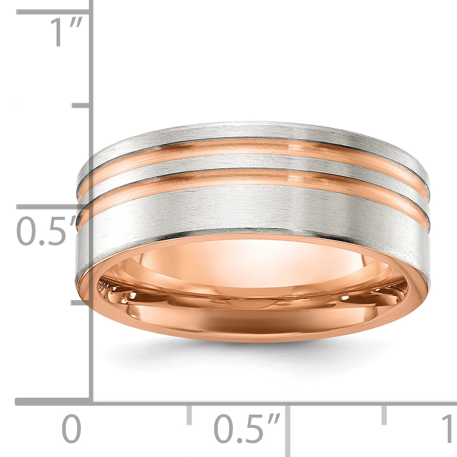 Titanium Brushed and Polished Rose IP-plated Stripes 8mm Band