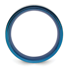 Titanium Polished with Brushed Center Blue IP-plated 8mm Band